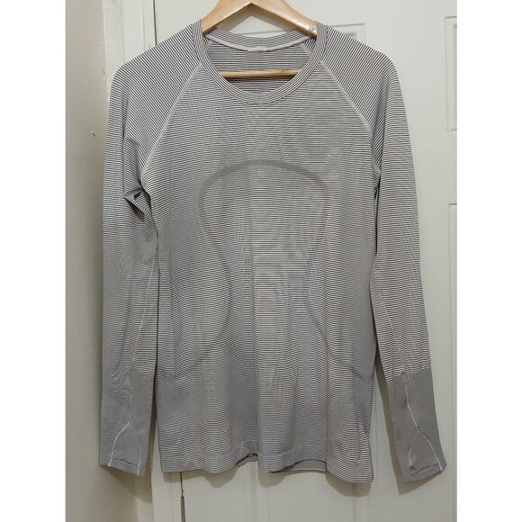 Lululemon women size 12 swiftly tech 2.0 longsleeve run shirt black white - Picture 2 of 5